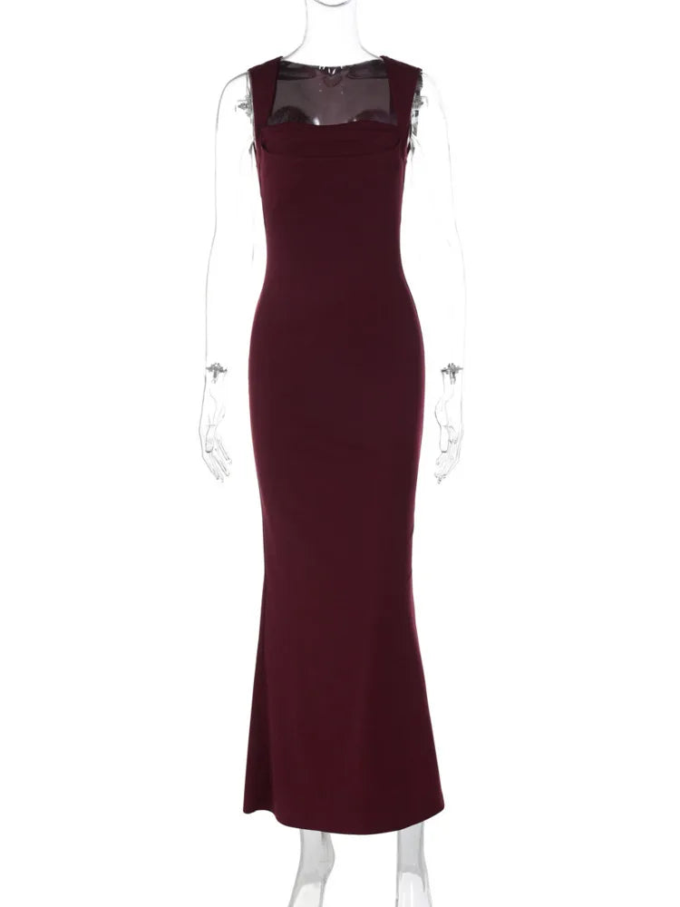 Mozision Square Collar Sleeveless Sexy Maxi Dress For Woman Fashion Spring Summer New High Waist Bodycon Club Party Long Dress