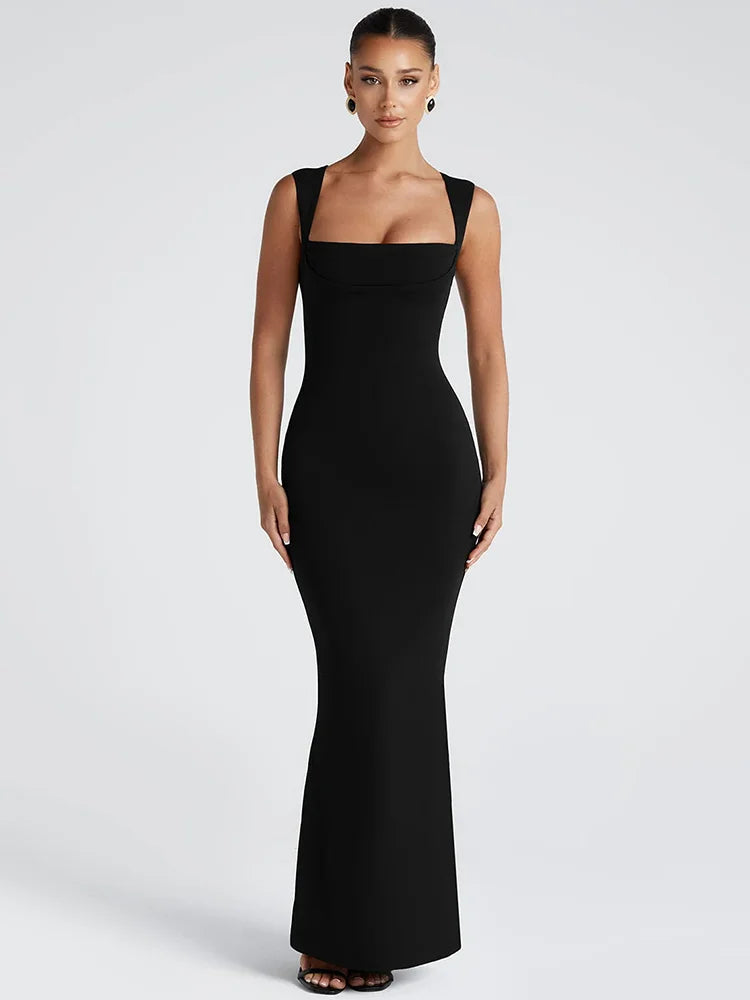 Mozision Square Collar Sleeveless Sexy Maxi Dress For Woman Fashion Spring Summer New High Waist Bodycon Club Party Long Dress