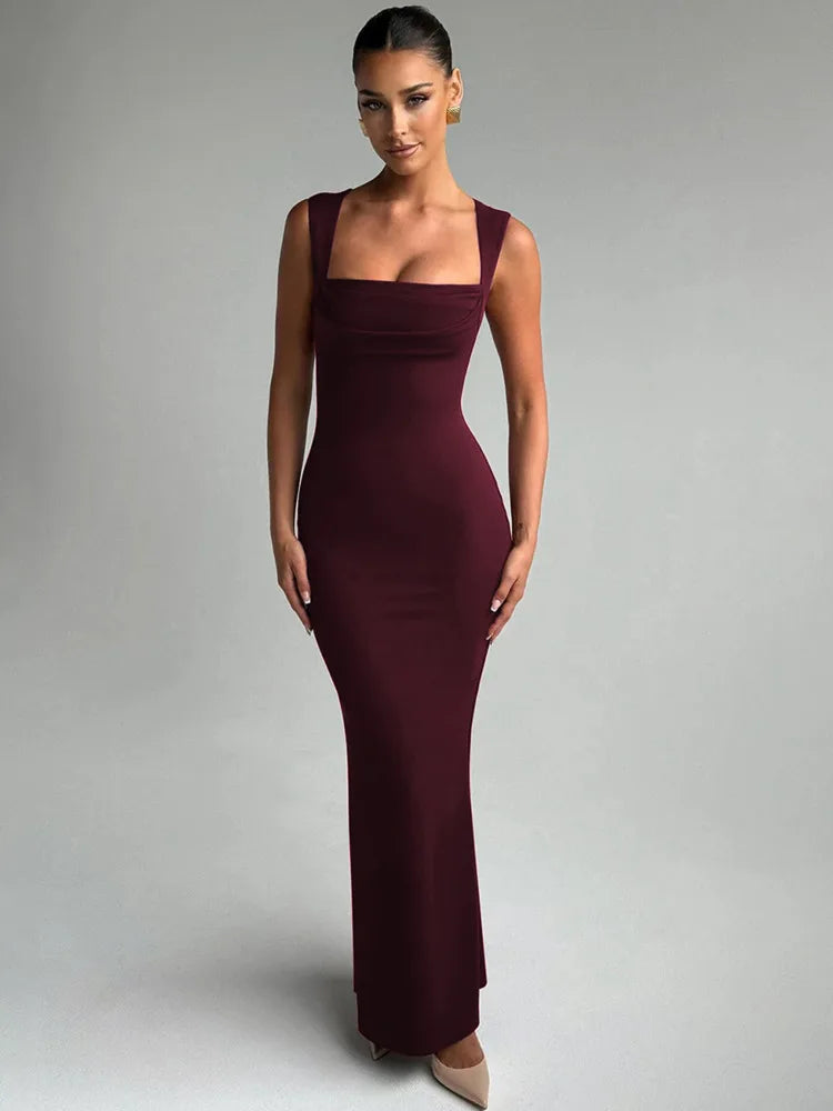 Mozision Square Collar Sleeveless Sexy Maxi Dress For Woman Fashion Spring Summer New High Waist Bodycon Club Party Long Dress