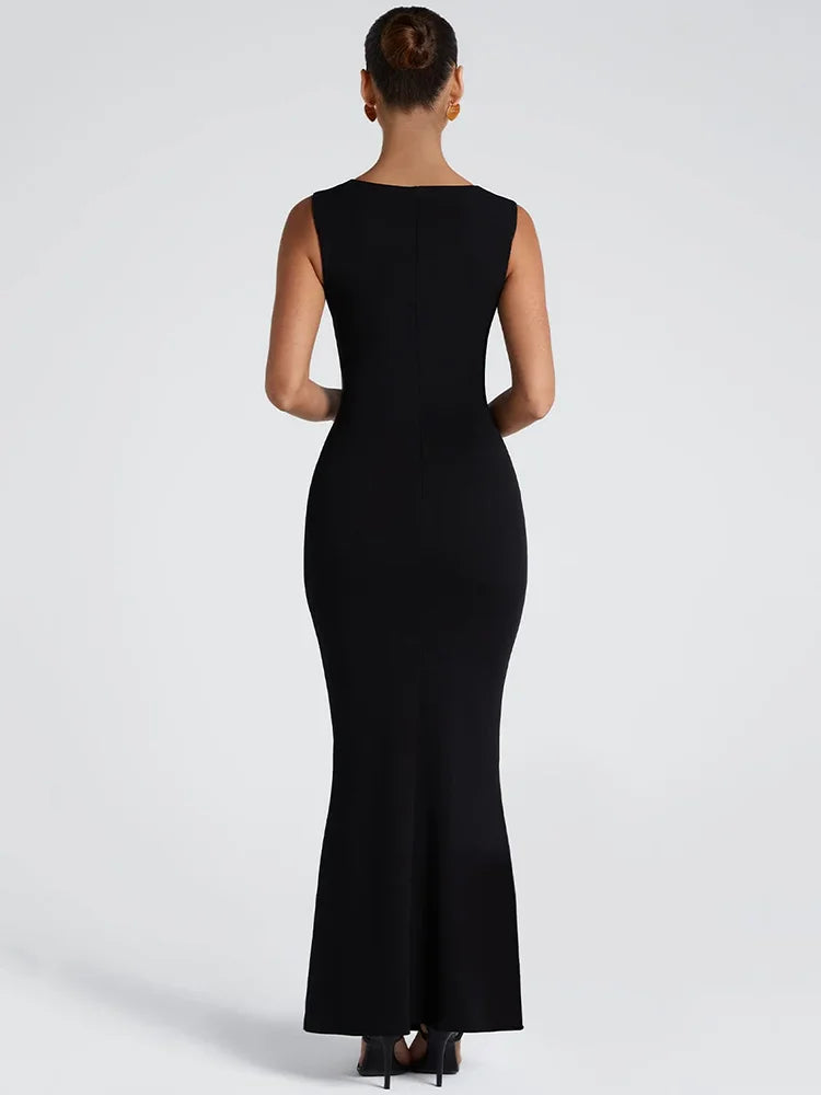 Mozision Square Collar Sleeveless Sexy Maxi Dress For Woman Fashion Spring Summer New High Waist Bodycon Club Party Long Dress